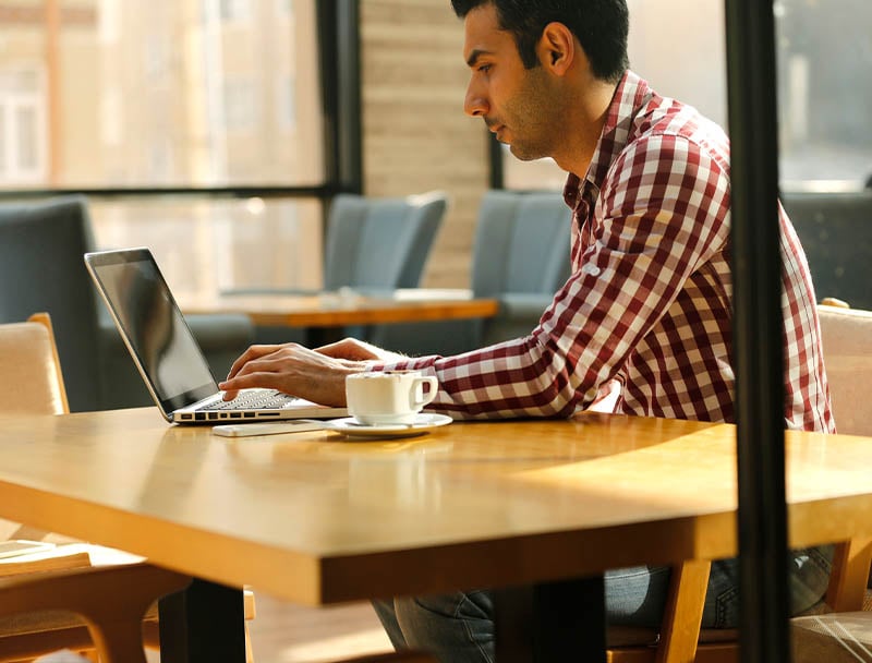 A person working at a table.