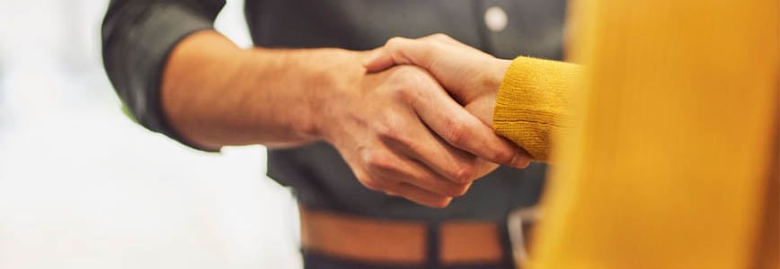 Two people shaking hands.